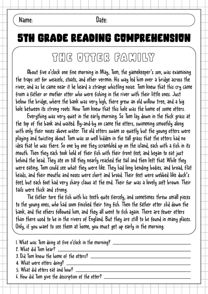 Reading Comprehension 5th Grade