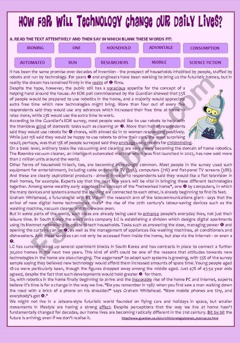 Reading Comprehension About Future Changes Brought About By Technology Comprehension Grammar KEY ESL Worksheet By Helenarechena Reading Comprehension About Future Changes Brought About By Technology Comprehension Grammar KEY ESL Worksheet By Helenarechena
