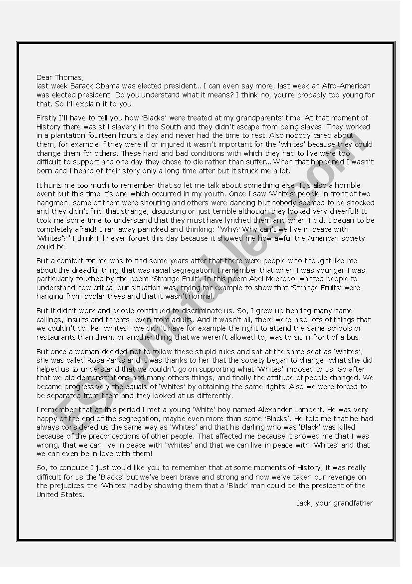 Reading Comprehension About The Segregation ESL Worksheet By OxXSABXxo Reading Comprehension About The Segregation ESL Worksheet By OxXSABXxo