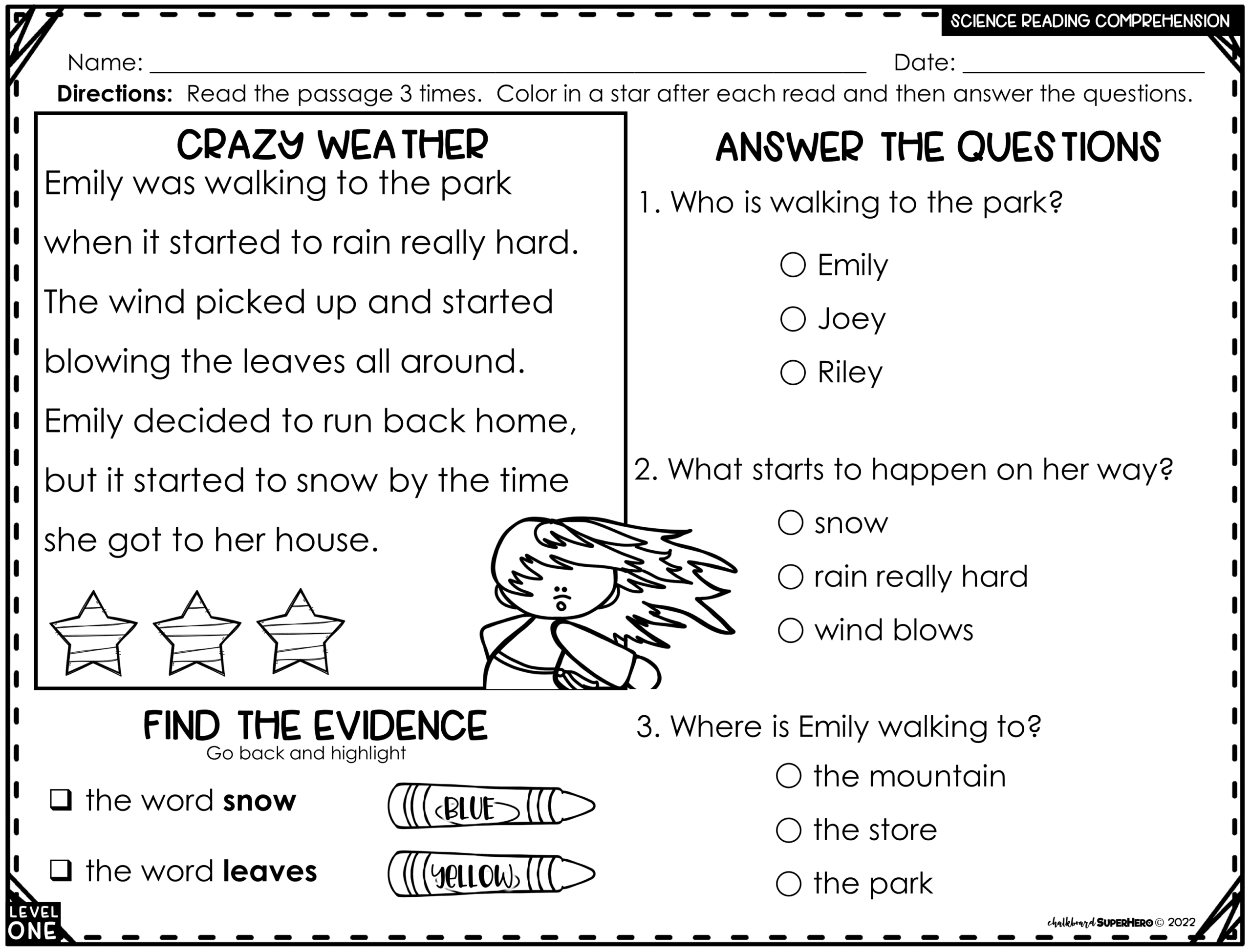 Reading Comprehension Answering WH Questions SCIENCE EDITION 3 LEVELS Chalkboard Superhero