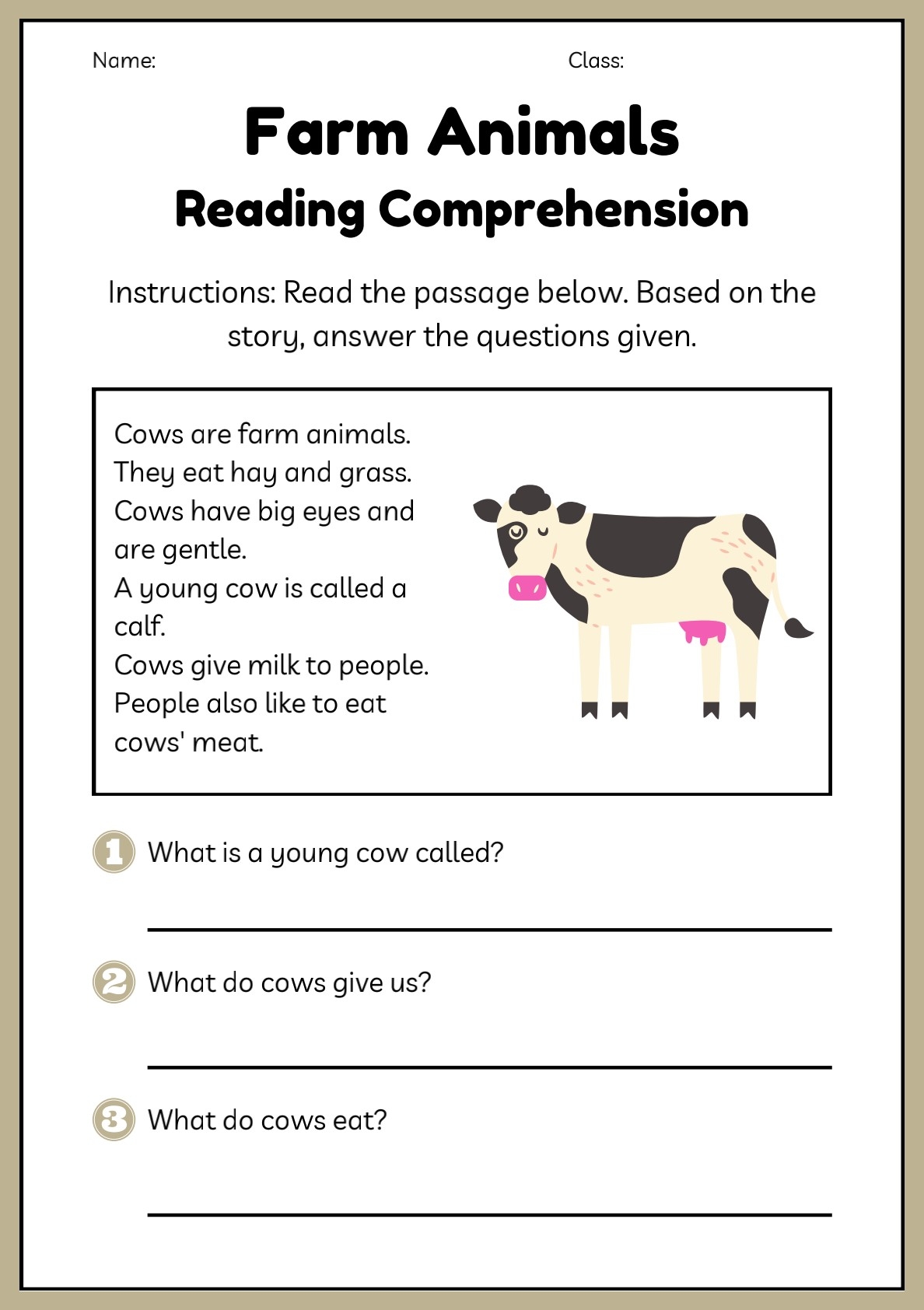 Reading Comprehension Farm Animals Sheets Reading Comprehension Worksheets On The Farm