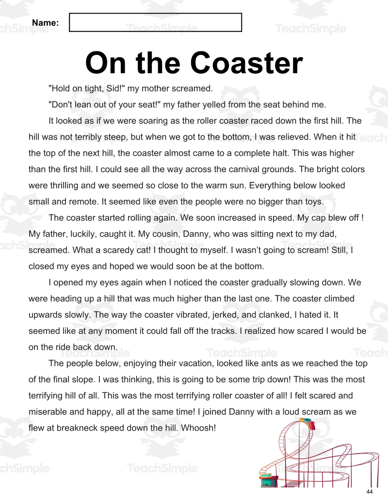 Reading Comprehension Fiction Set 2 Sample On The Coaster Docs By Teach Simple