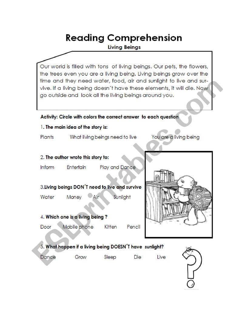Reading Comprehension Living Beings ESL Worksheet By Karenlore29