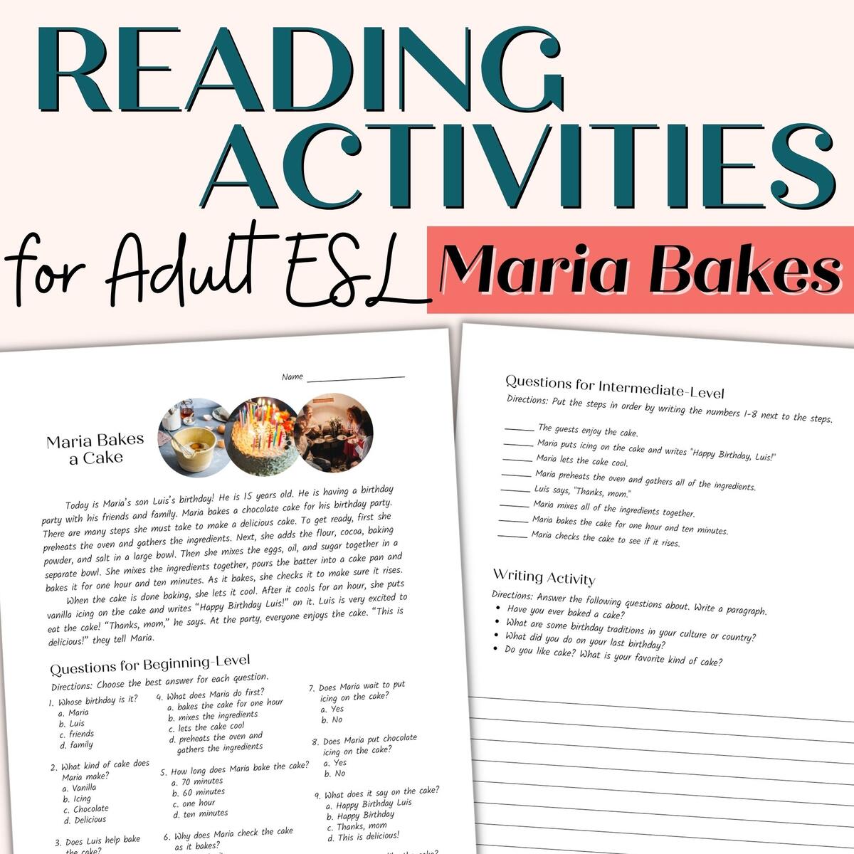Reading Comprehension Passage And Activities For Beginner And Intermediate ESL Maria Bakes A Cake Classful Reading Comprehension Passage And Activities For Beginner And Intermediate ESL Maria Bakes A Cake Classful