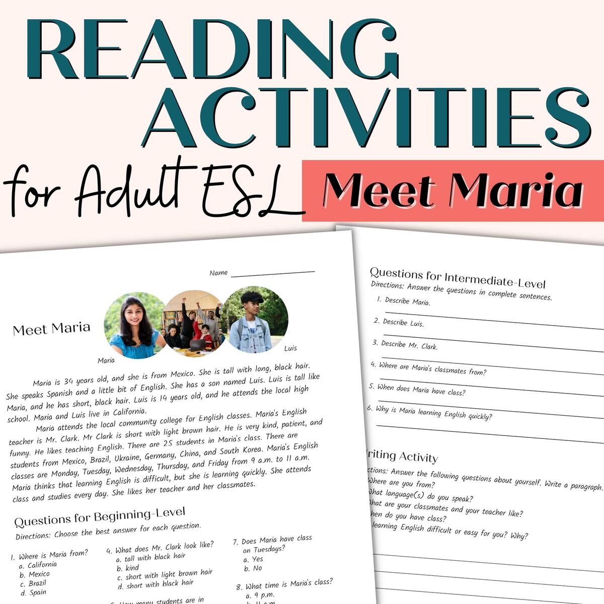 Reading Comprehension Passage For Beginner And Intermediate Adult ESL Meet Maria Classful