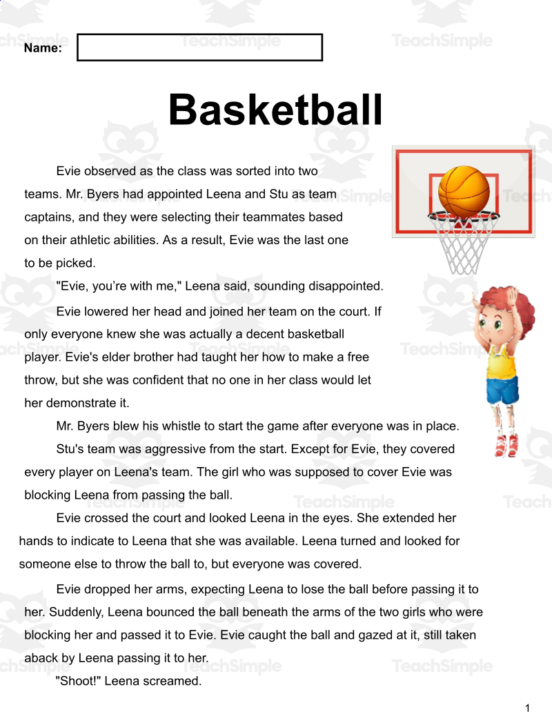 Reading Comprehension Passages Fiction Set 1 Sample Basketball PDF By Teach Simple Reading Comprehension Passages Fiction Set 1 Sample Basketball PDF By Teach Simple