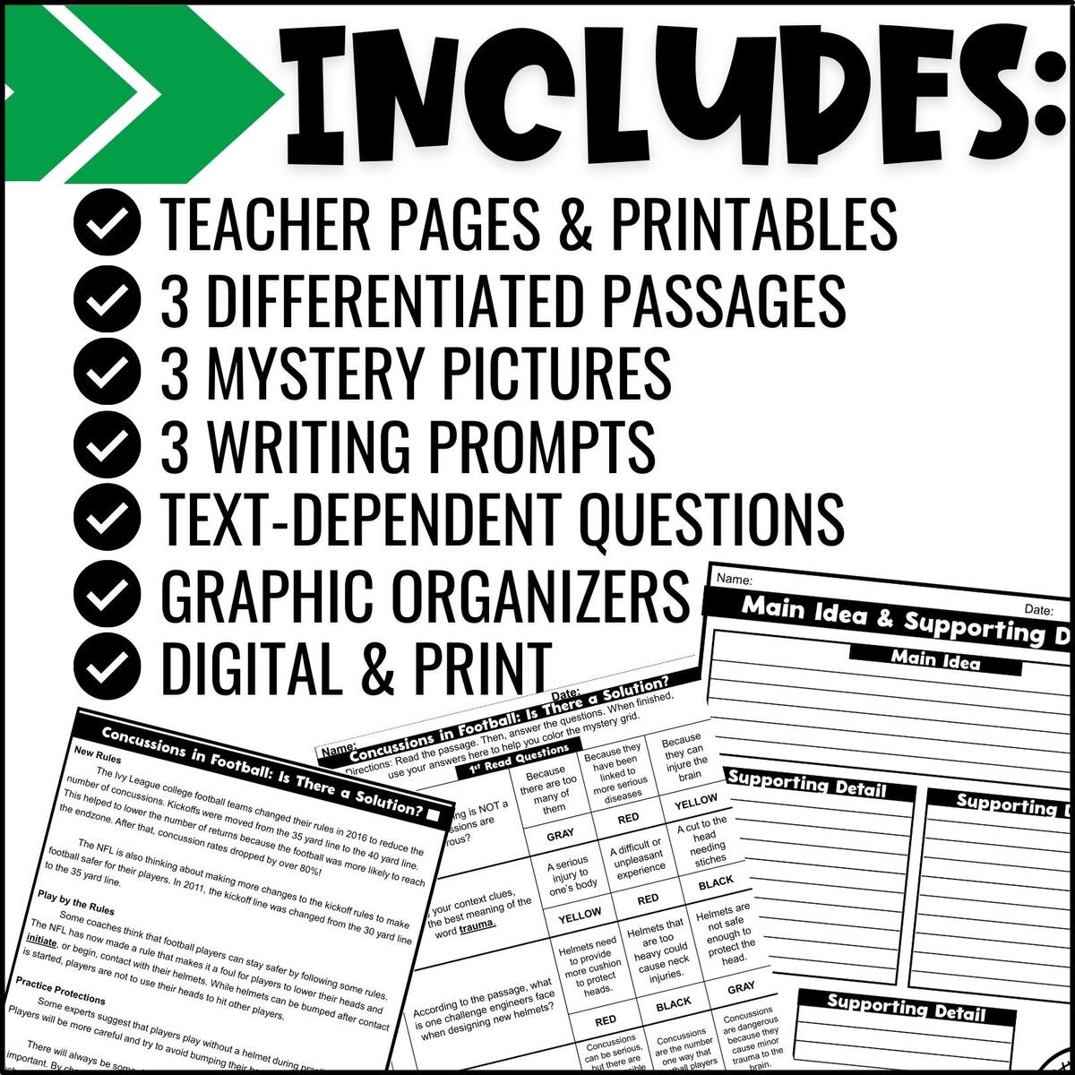 Reading Comprehension Passages With Mystery Pictures Football Themed Fun In 5th Grade MORE