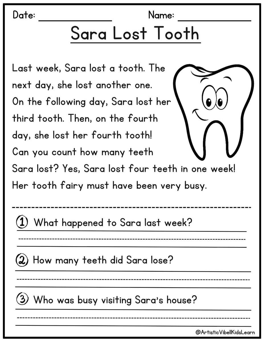 Reading Comprehension Printable Kindergarten First Grade Worksheets Instant Download Fluency Worksheet English Learing Set 2 Etsy