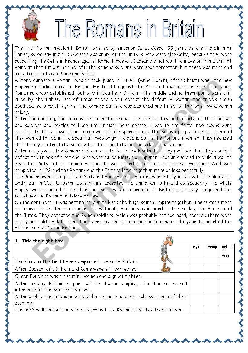 Reading Comprehension Romans In Britain ESL Worksheet By Janeausten8 Reading Comprehension Romans In Britain ESL Worksheet By Janeausten8