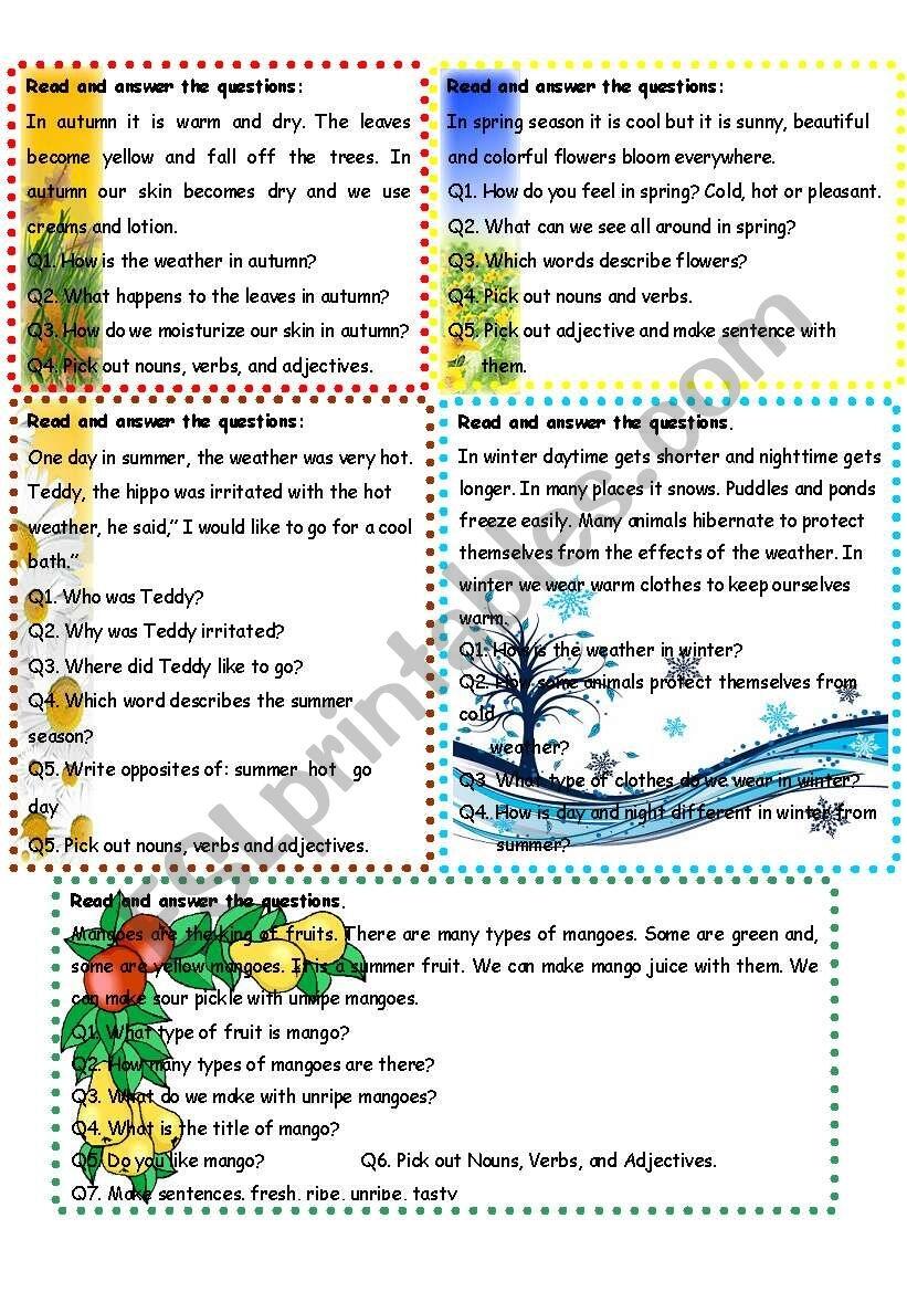 Reading Comprehension Seasons ESL Worksheet By Asmajabbar Reading Comprehension Seasons ESL Worksheet By Asmajabbar