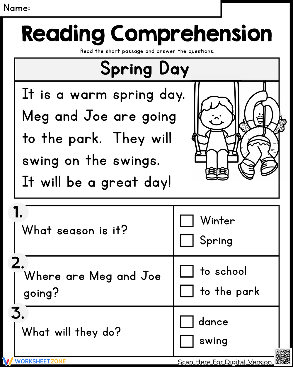 Reading Comprehension Spring Day Passage Worksheet Reading Comprehension Spring Day Passage Worksheet