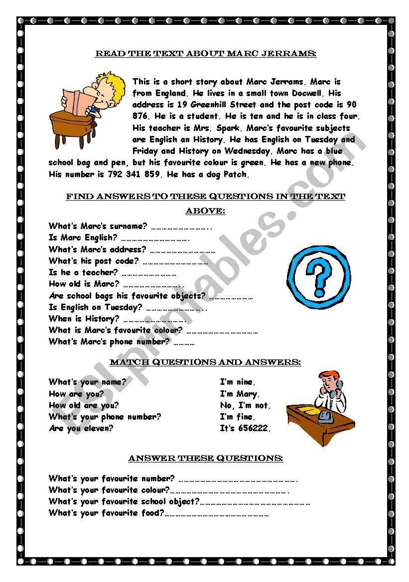 Reading Comprehension Wh Questions ESL Worksheet By Marywell Worksheets Library
