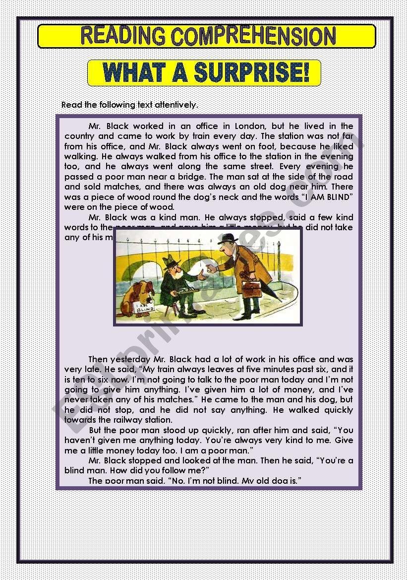 READING COMPREHENSION WHAT A SURPRISE ESL Worksheet By Macomabi