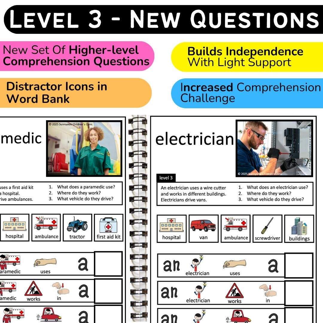Reading Comprehension With Visuals AAC WH Questions Speech Therapy Special Education Community Helpers Printable Worksheets PDF Etsy