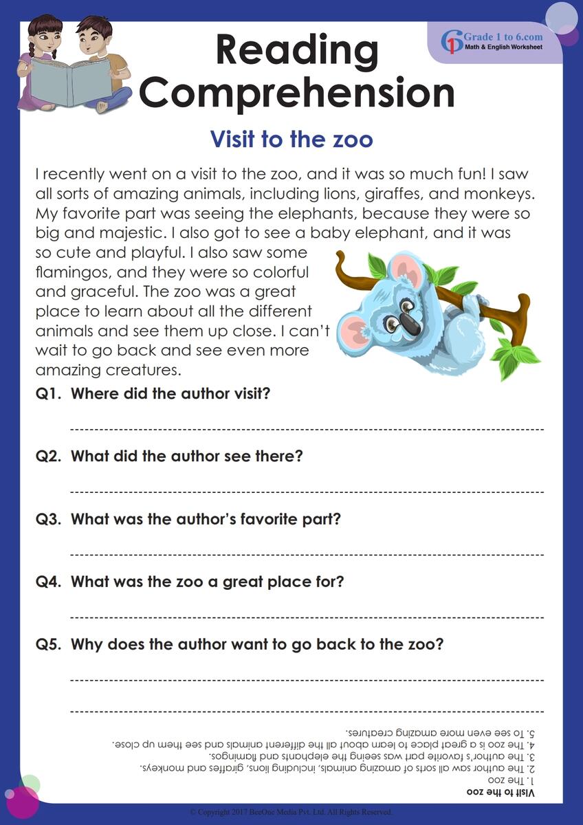 Free Reading Comprehension Worksheets For Back To School Kindergarten 1st Grade Kids Activities Blog