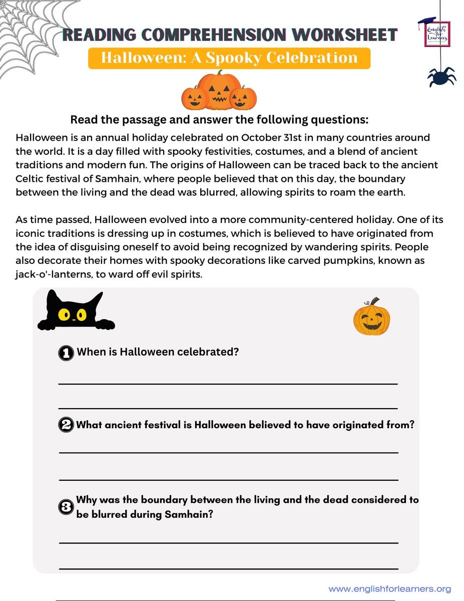 Reading Comprehension Worksheet Halloween Halloween Reading Worksheet