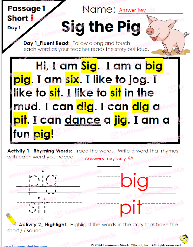 Reading Comprehension Worksheets Decodable Passages Repeated Readings Fluency Building Set 4 Sig The Pig Short I Reading Comprehension Worksheets Decodable Passages Repeated Readings Fluency Building Set 4 Sig The Pig Short I
