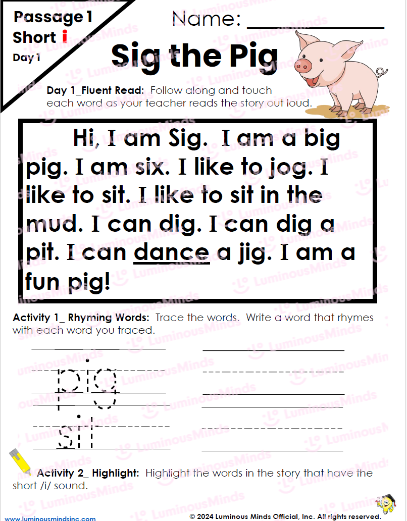 Reading Comprehension Worksheets Decodable Passages Repeated Readings Fluency Building Set 4 Sig The Pig Short I Reading Comprehension Worksheets Decodable Passages Repeated Readings Fluency Building Set 4 Sig The Pig Short I