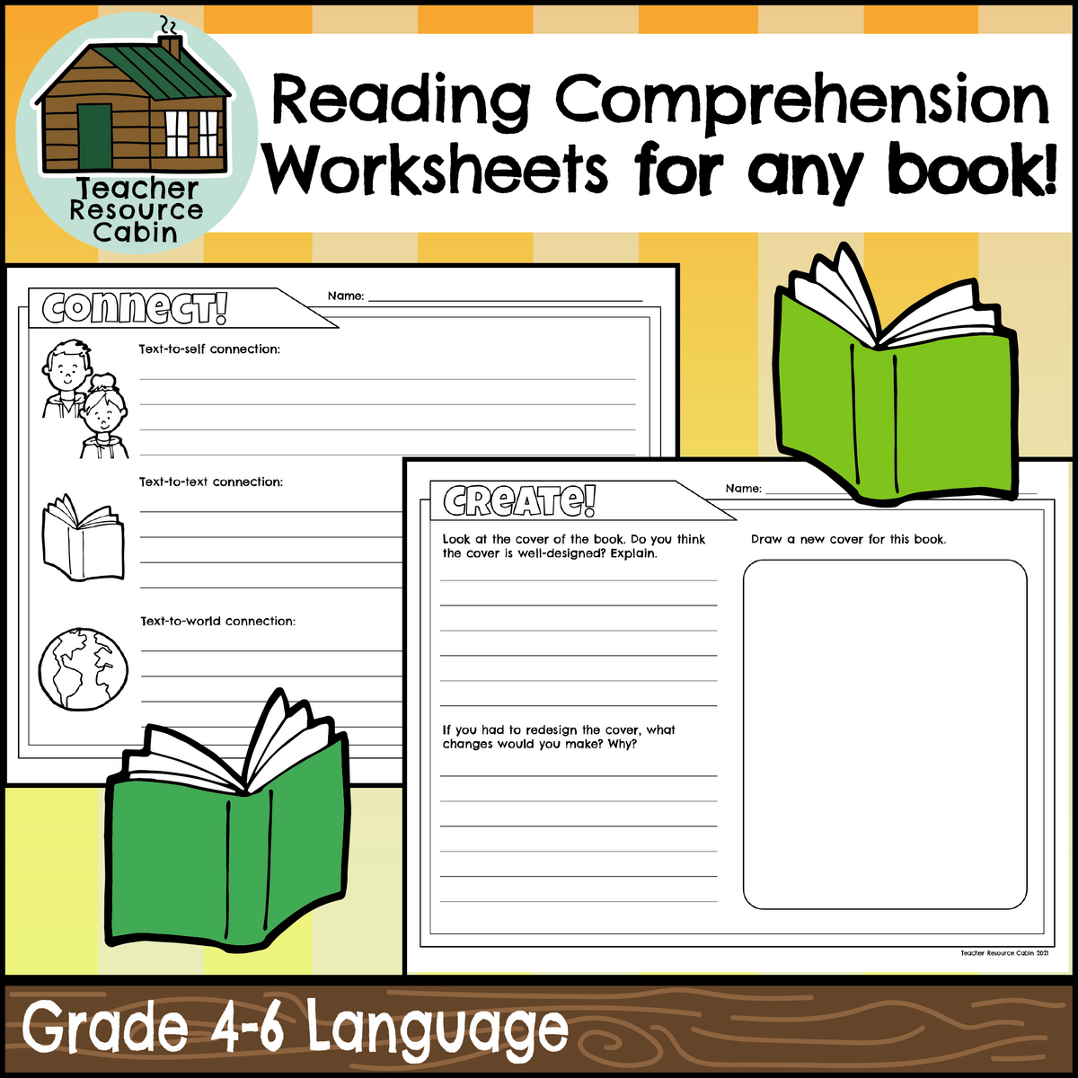 Reading Comprehension Worksheets For ANY Book NO PREP Grade 4 6 Language Teacher Resource Cabin Story Elements Reading Comprehension Worksheets Graphic Organizers For ANY Book Classful