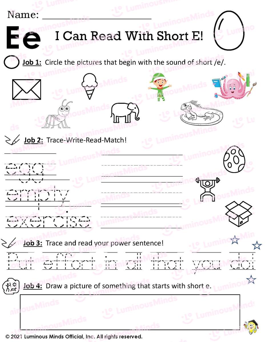 Reading Comprehension Worksheets I Can Read With Short E