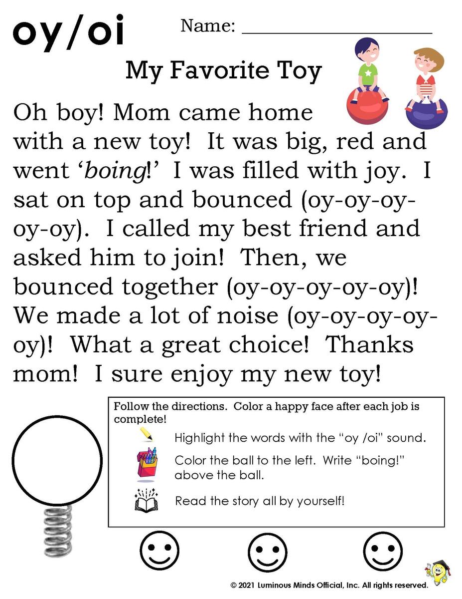 Reading Comprehension Worksheets My Favorite Toy OI And OY Diphthong Worksheets Made By Teachers