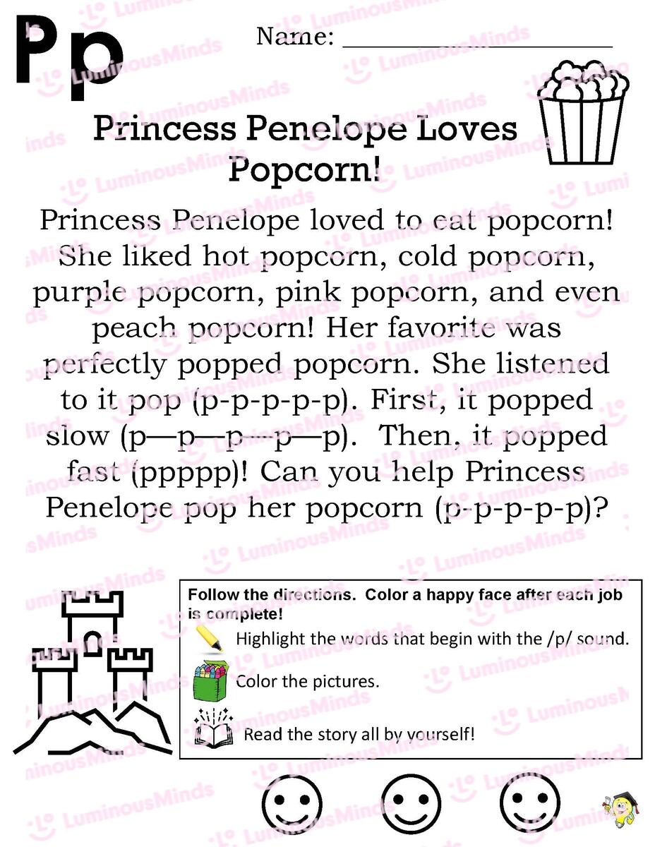 Reading Comprehension Worksheets Princess Penelope Loves Popcorn FREE Printable Princess Worksheets