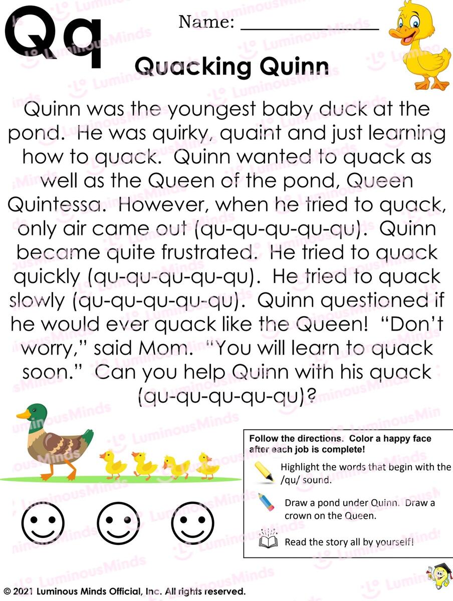 Reading Comprehension Worksheets Quinn S Pond