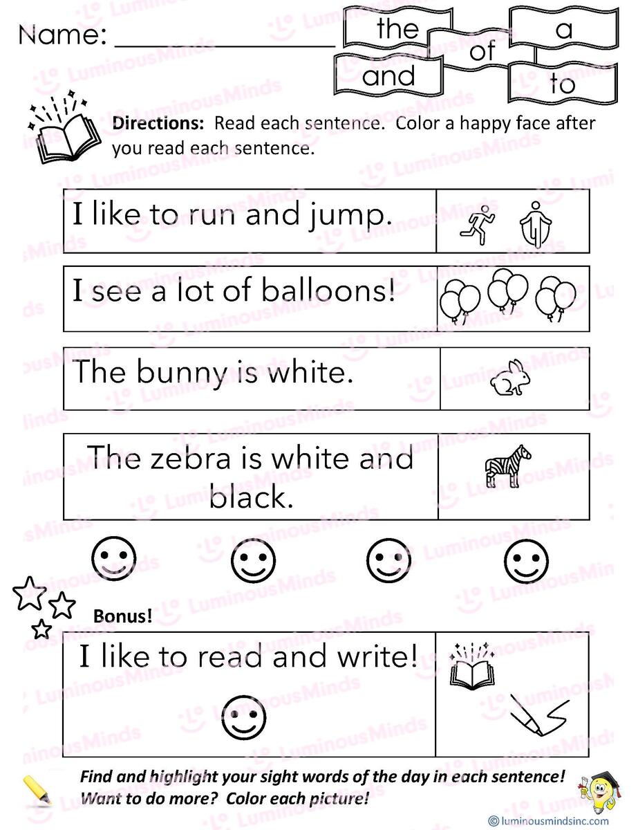 Reading Comprehension Worksheets Reading Review 1 The Of And A To