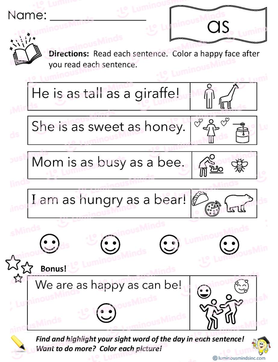 Reading Comprehension Worksheets Reading With Sight Word As Reading Comprehension Worksheets Reading With Sight Word As