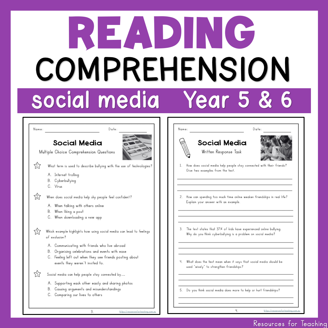 Reading Comprehension Worksheets Social Media Resources For Teaching Australia Reading Comprehension Worksheets Social Media Resources For Teaching Australia
