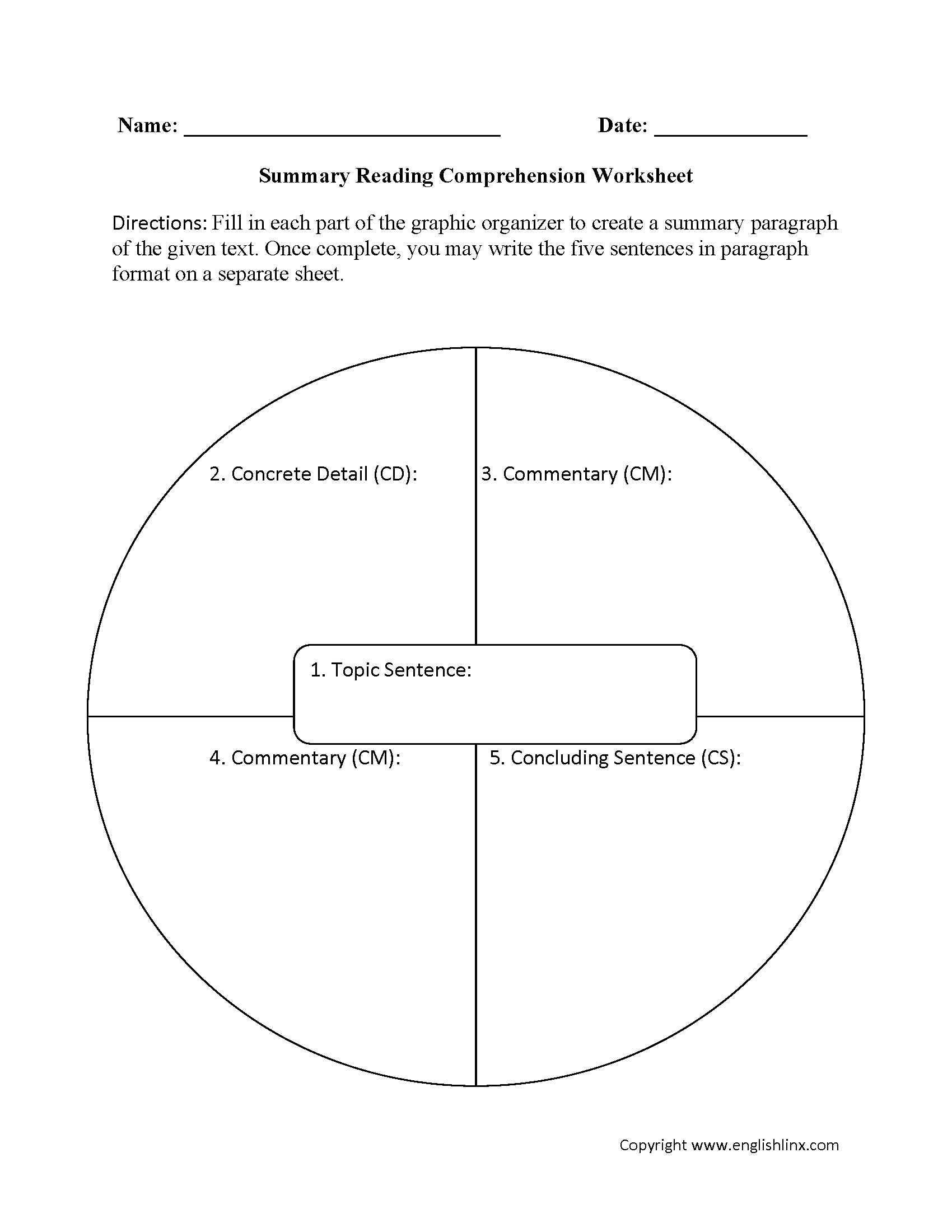Reading Comprehension Worksheets Summary Reading Comprehension Worksheet