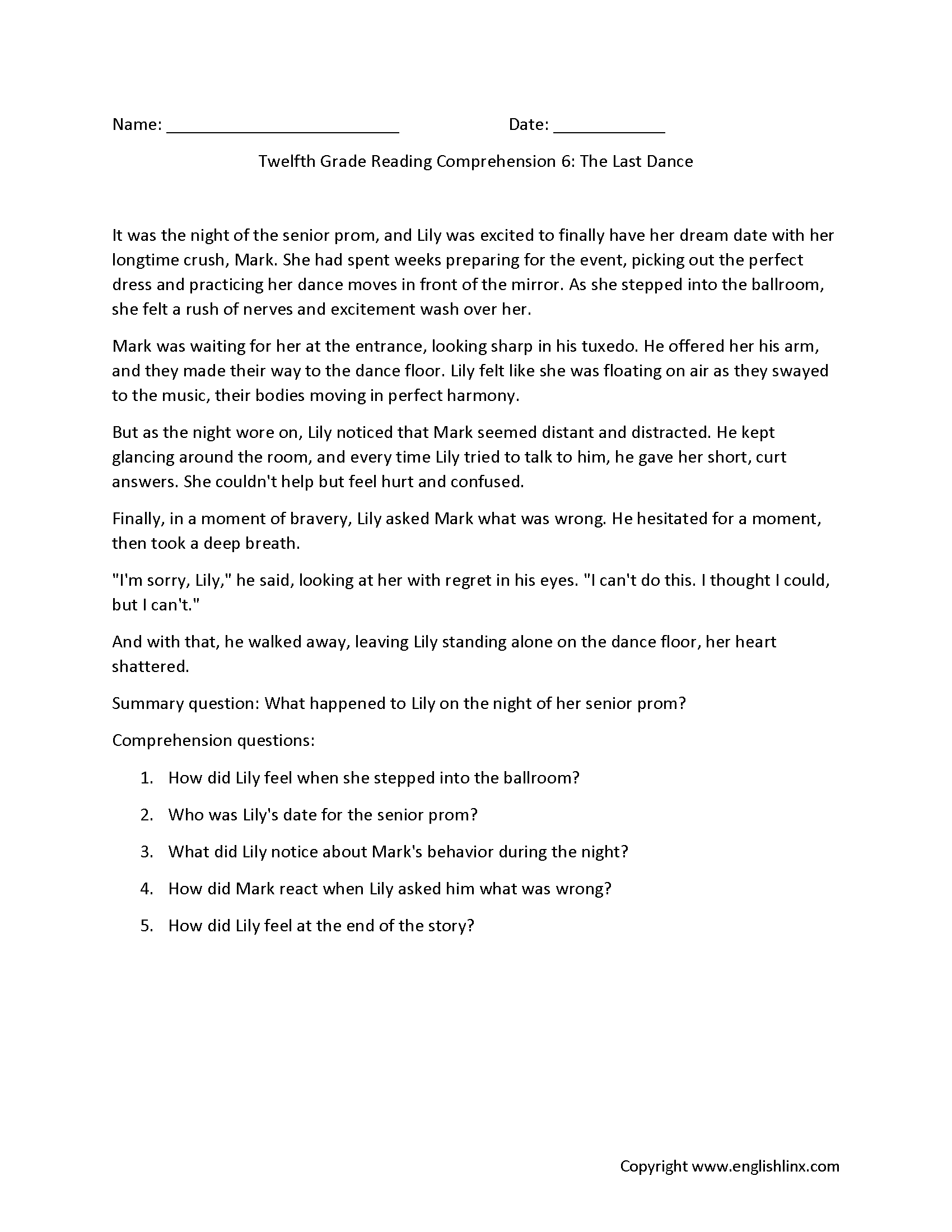 Reading Comprehension Worksheets Twelfth Grade Reading Comprehension Worksheets