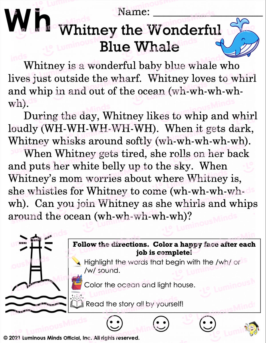 Reading Comprehension Worksheets Whitney The Wonderful Blue Whale Reading Practice With Digraph Wh Page 6 Customize 515 Reading Comprehension Worksheets Templates Online Canva