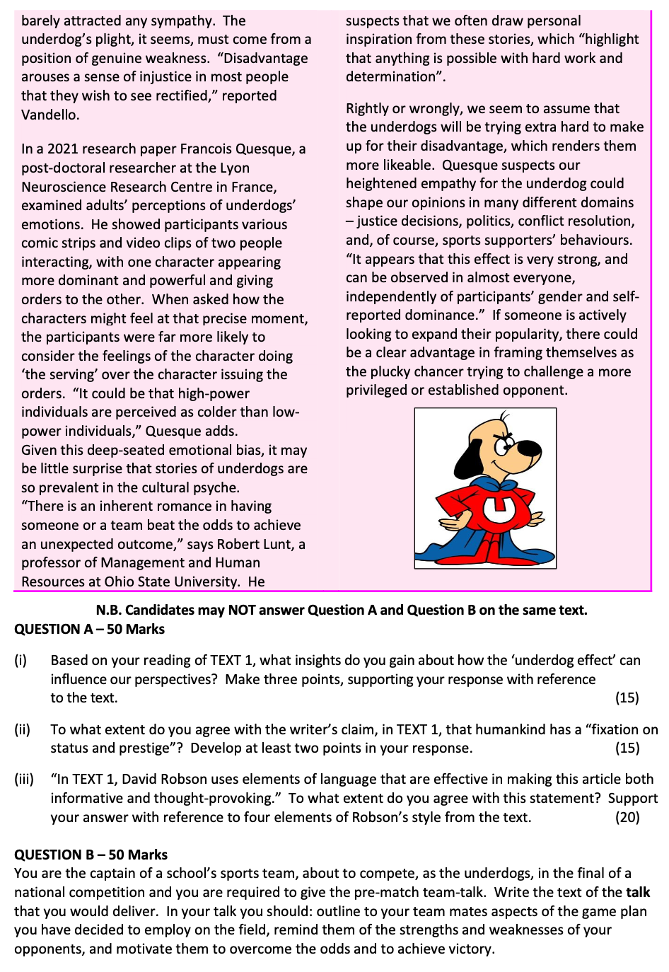 Reading Comprehensions English Topic Questions Leaving Certificate