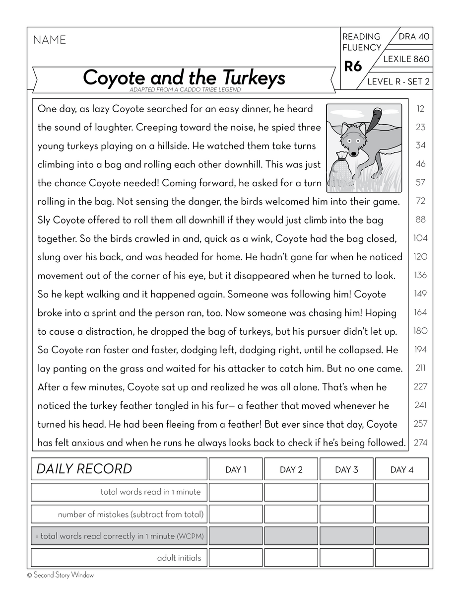 Reading Fluency Homework Level R Set 2 Second Story Window