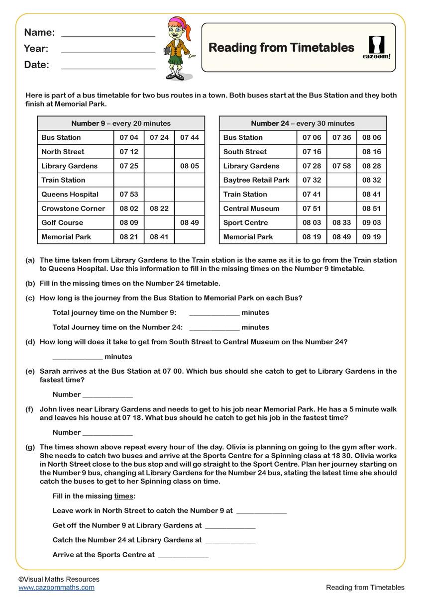 Reading From Time Tables Worksheet PDF Printable Algebra And Statistics Worksheets Reading Travel Schedules Worksheets