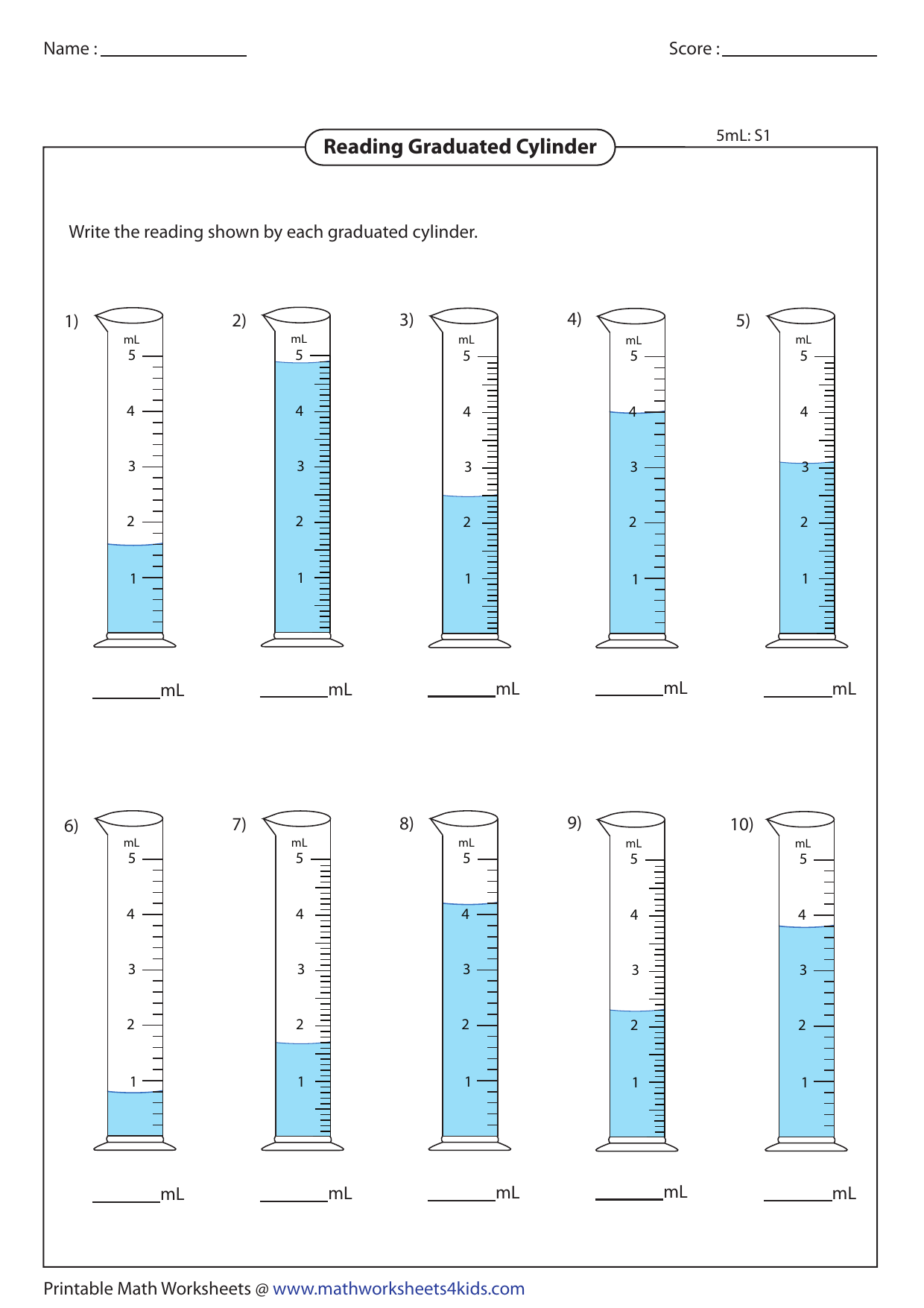 Reading Graduated Cylinders Worksheet