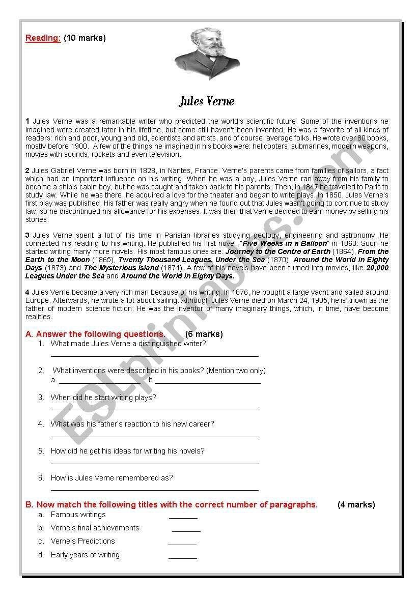 Reading Jules Verne The Father Of Modern Science Fiction ESL Worksheet By Emulator