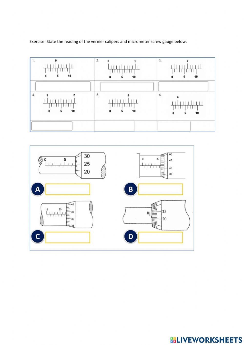 Reading Of Vernier Calipers And Micrometer Screw Gauge Online Worksheets Library