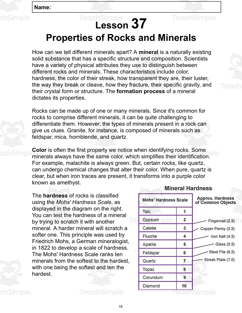 Reading Passage 37 Properties Of Rocks And Minerals Google Docs By Teach Simple