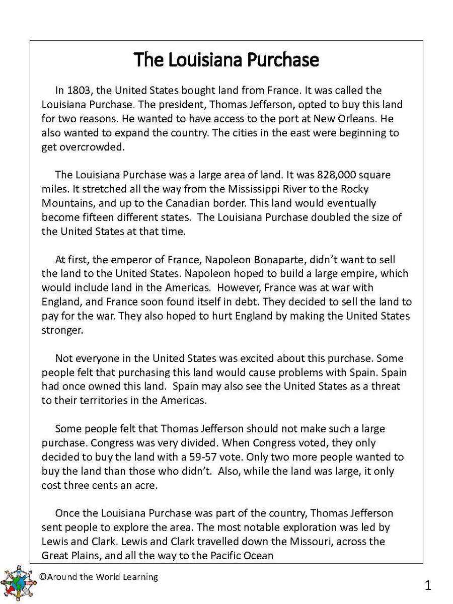 Reading Passage Louisiana Purchase Grades 3 4 TPT Reading Passage Louisiana Purchase Grades 3 4 TPT