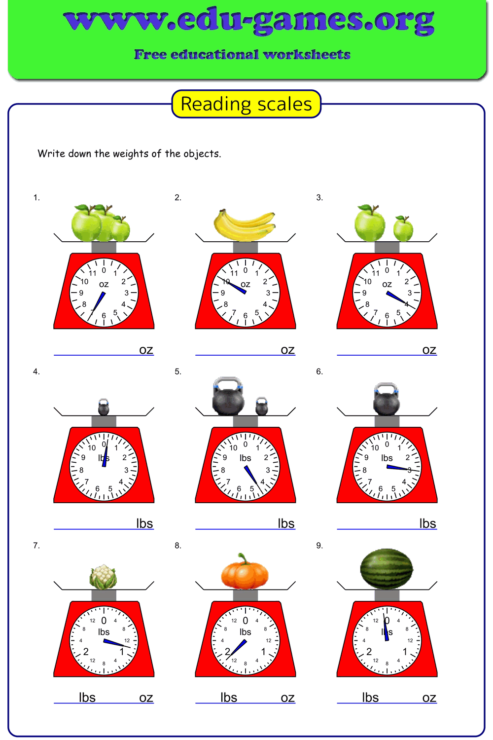 Reading Scale In Pounds Or Kilos Edu Games