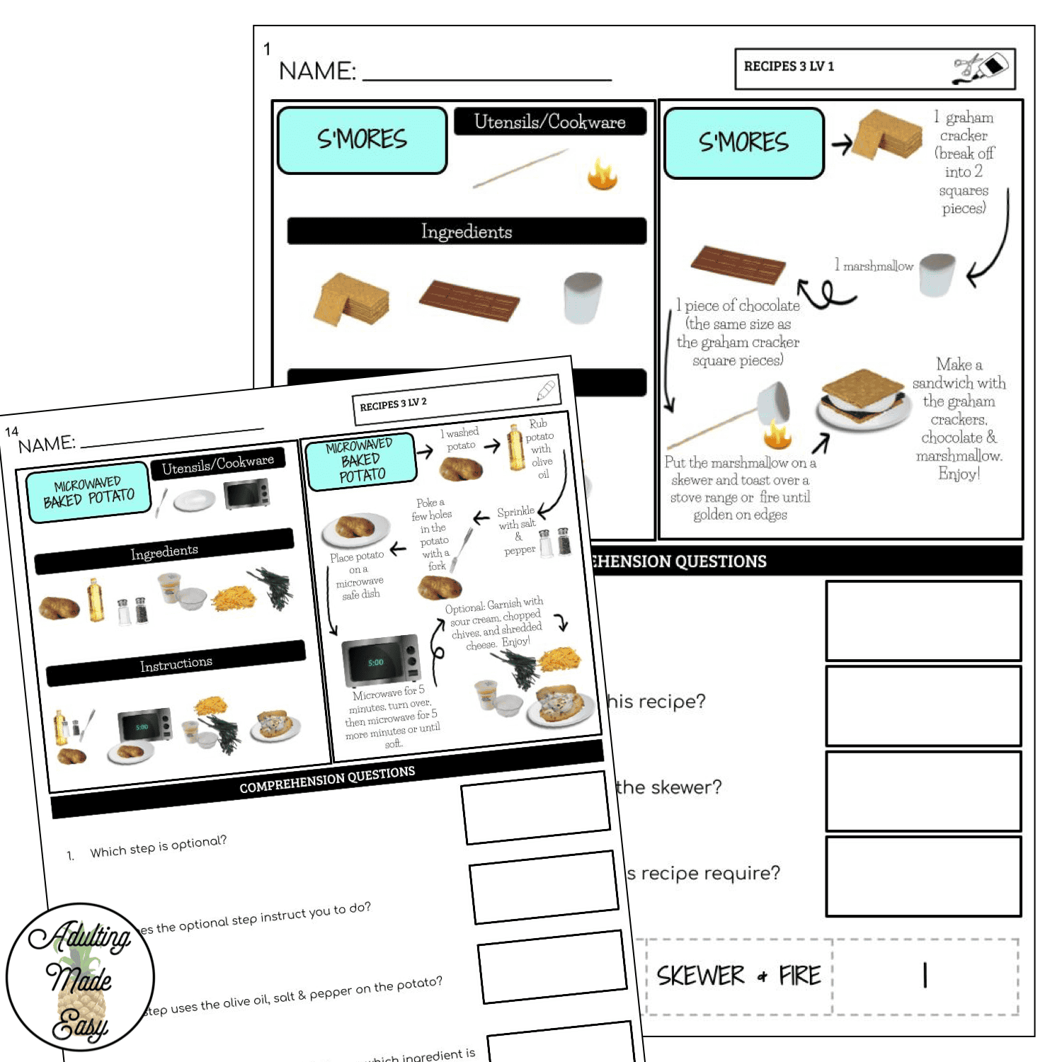 Reading Simple Recipes Worksheets