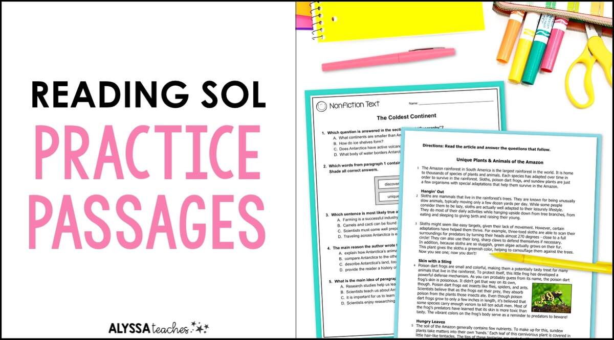 Reading SOL Practice Passages For 4th Grade Alyssa Teaches