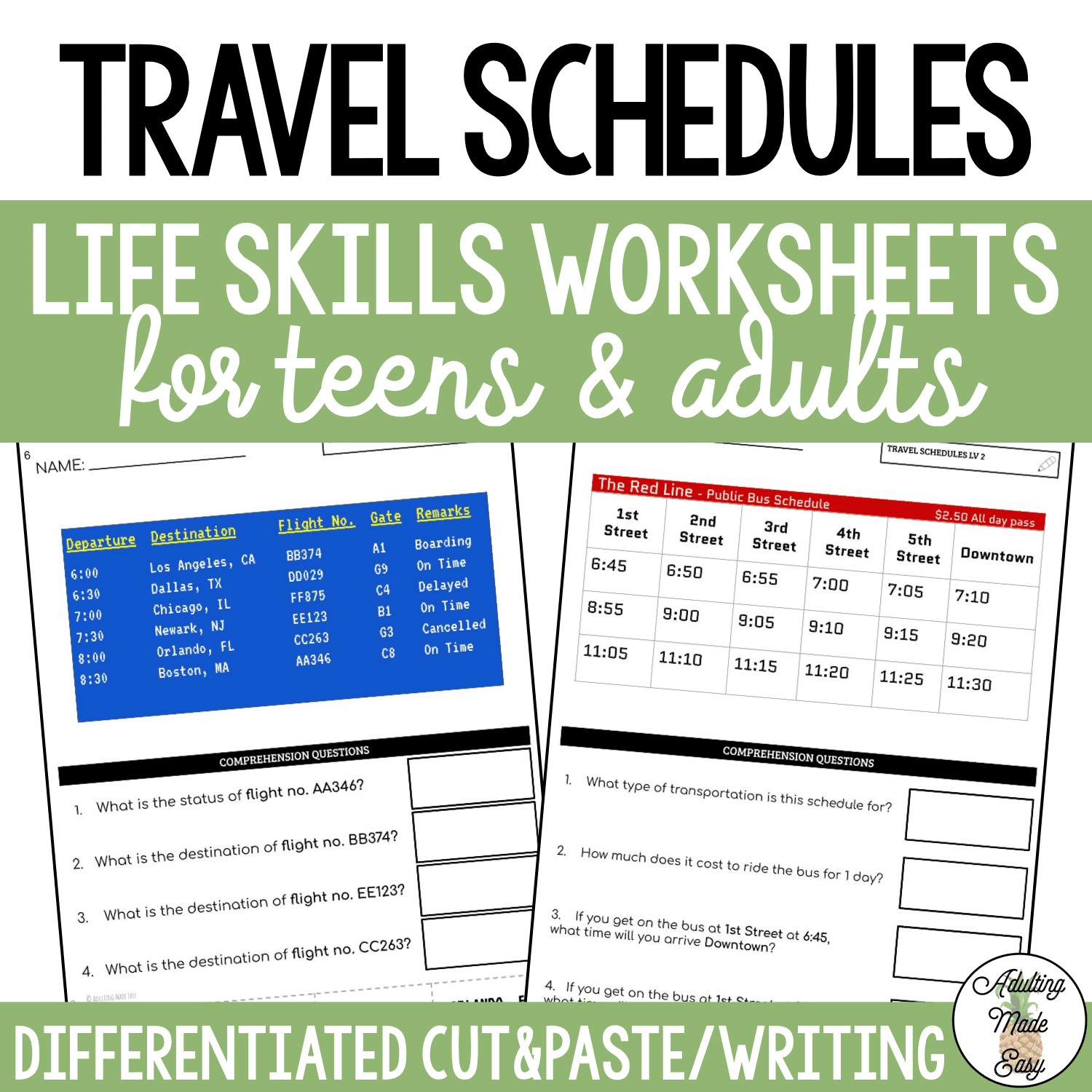 Reading Travel Schedules Worksheets Reading Travel Schedules Worksheets