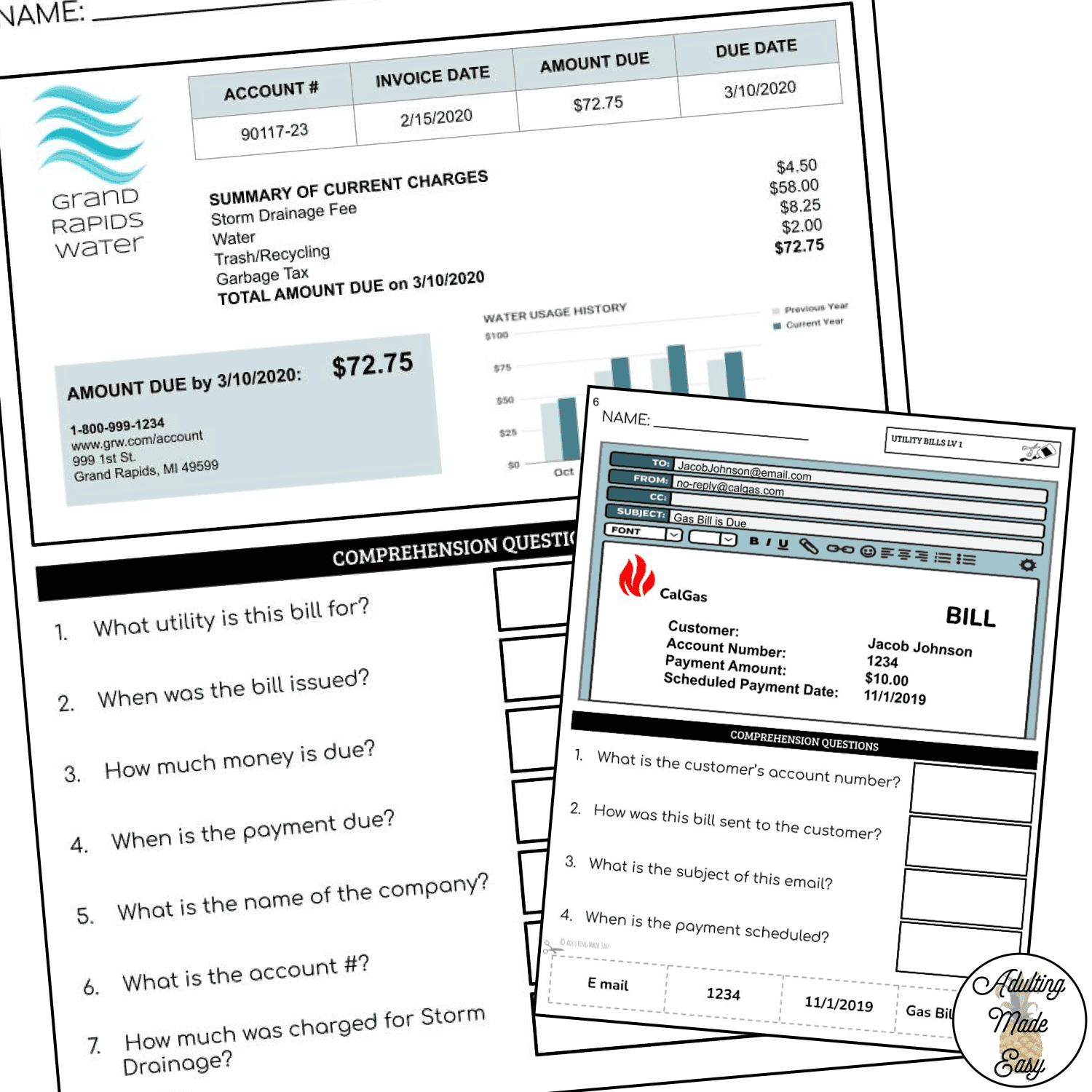 Reading Utility Bills Worksheets Reading Utility Bills Worksheets