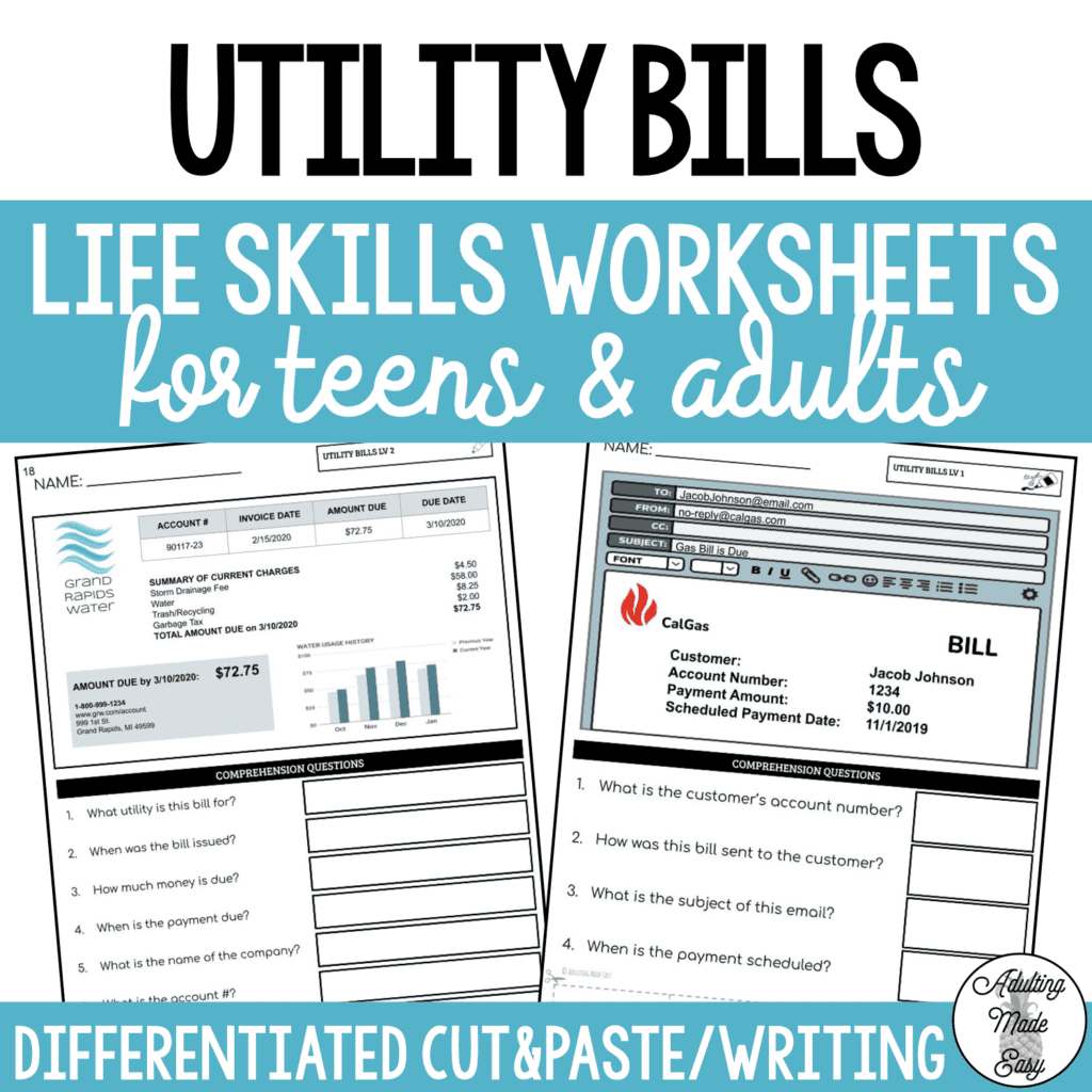 Reading Utility Bills Worksheets