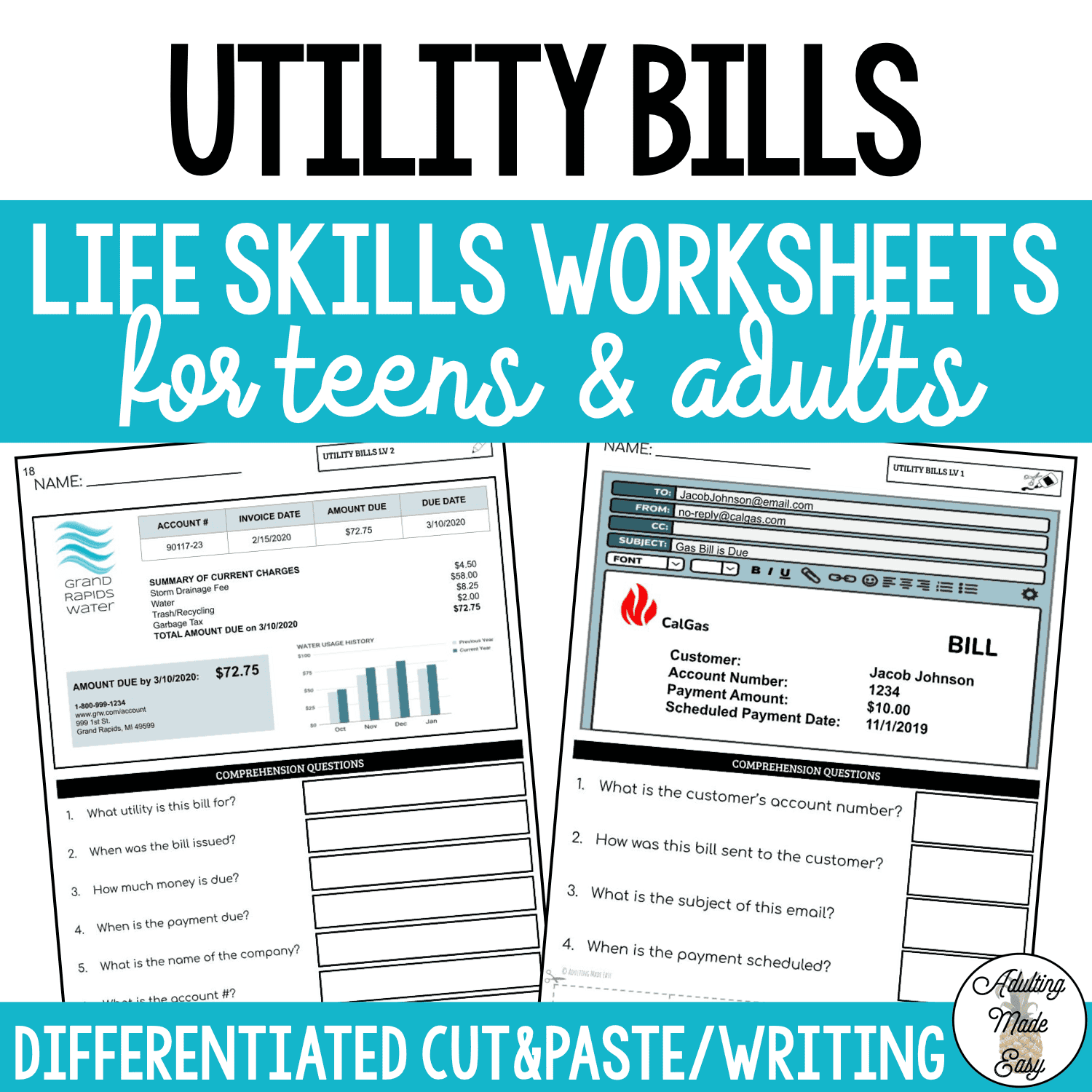 Reading Utility Bills Worksheets