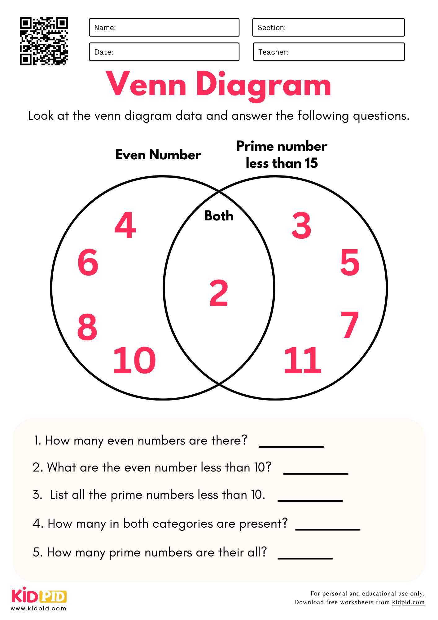Venn Diagram Worksheets