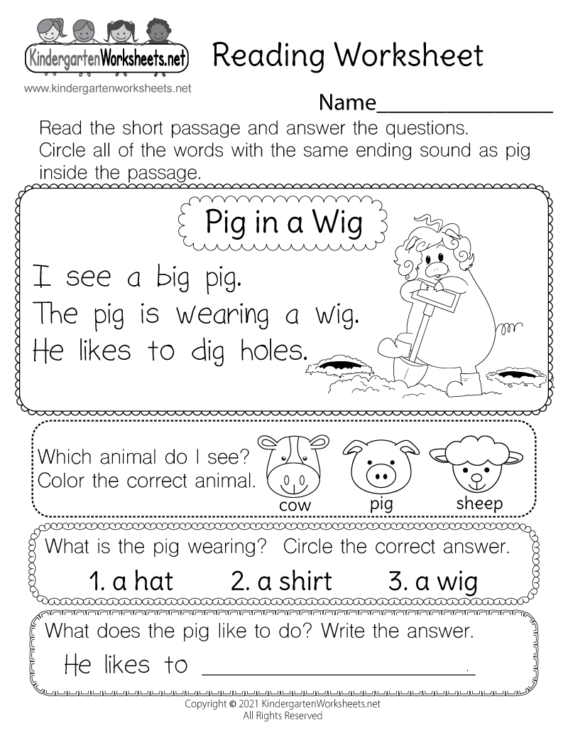 Reading Worksheet For Kids Free Printable Digital PDF Free Kindergarten Reading Comprehension Worksheet Level A